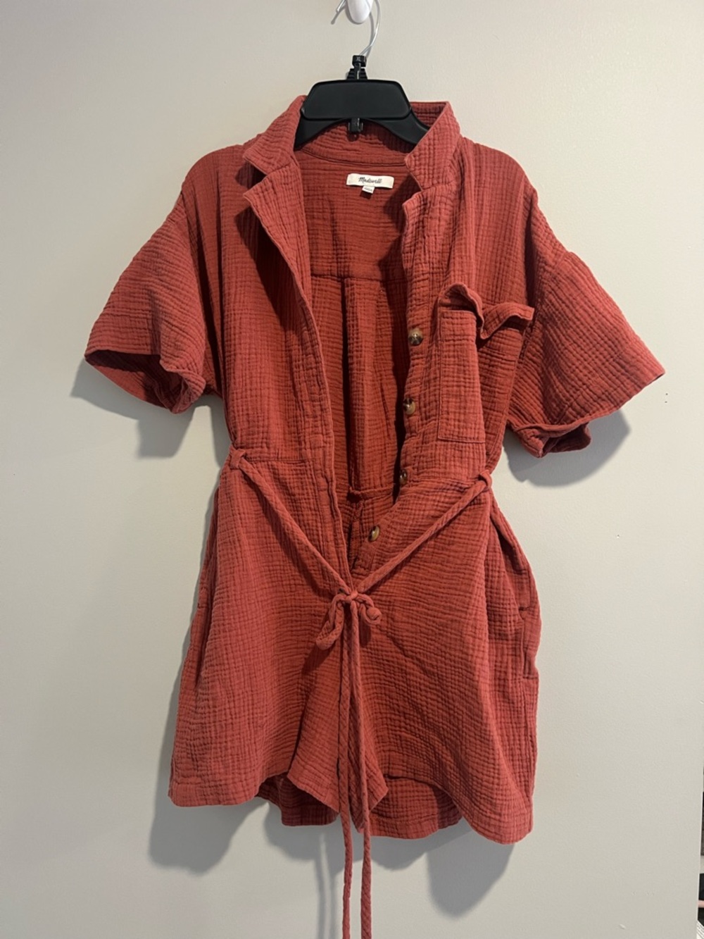 Madewell Textured Rust-Tone Button Front Top